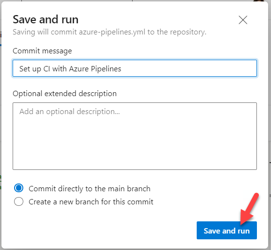 Azure DevOps confirmation that you really want to save and run