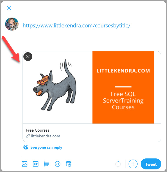 A Twitter card featuring a drawing of our beloved dog, Mister Little